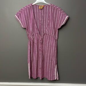 Tory Burch Women's Short Sleeve Purple/Cream Multicolor Spring Summer Size S